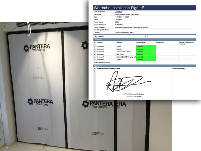 Installation Section - Wardrobe Protection and Sign-Off Sheet